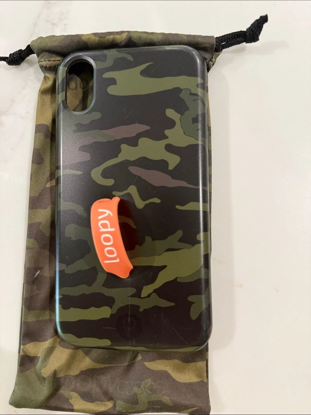 Loopy case Camouflage Pattern Phone Case with Orange Loop Grip